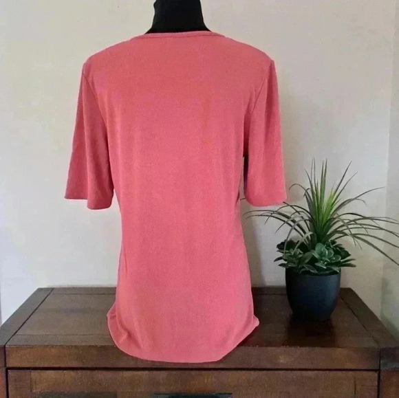 Mondetta Ribbed Short Sleeved Henley Large Scoop Neck Top Womens Salmon Pink - Picture 6 of 10
